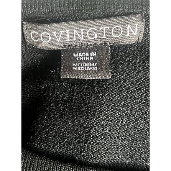 Covington Women’s Shirt Sweater Size Medium Black White Stripes 3/4th Sleeve - Picture 3 of 3